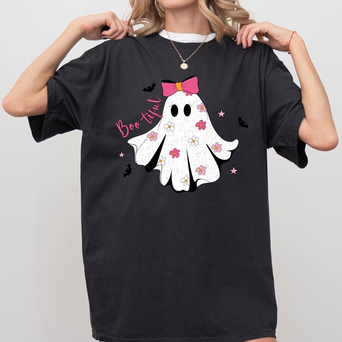 Bootiful Ghost Coquette Bow Vintage Western Witch Aesthetic Meme Halloween Costume Comfort Colors Tee