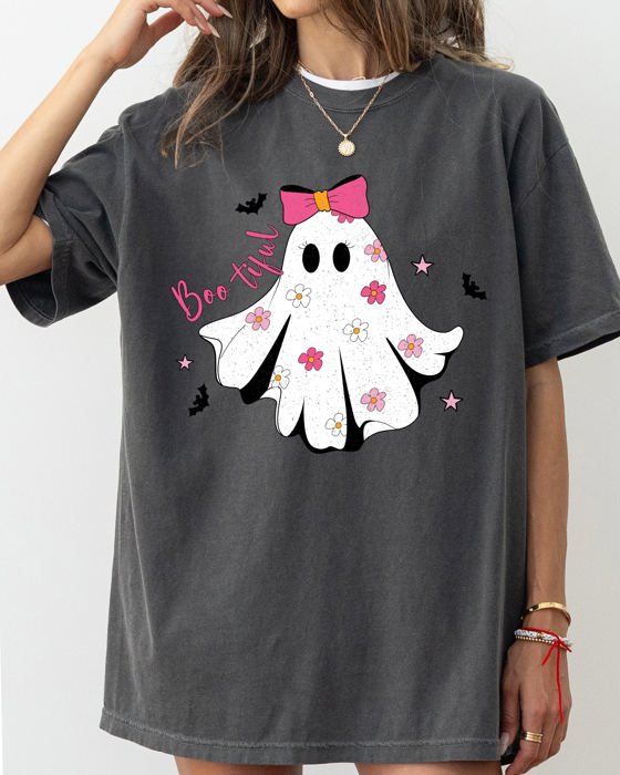 Bootiful Ghost Coquette Bow Vintage Western Witch Aesthetic Meme Halloween Costume Comfort Colors Tee