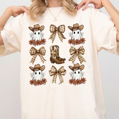 Cowboy Ghost Bow Ribbon Western Witch Aesthetic Meme Halloween Costume Comfort Colors Tee