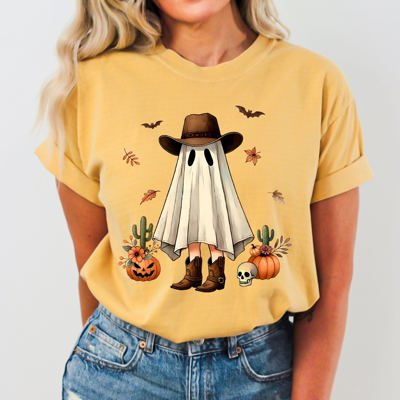 Cowboy Ghost Pumpkin Vintage Western Witch Aesthetic Meme Halloween Costume Comfort Colors Tee