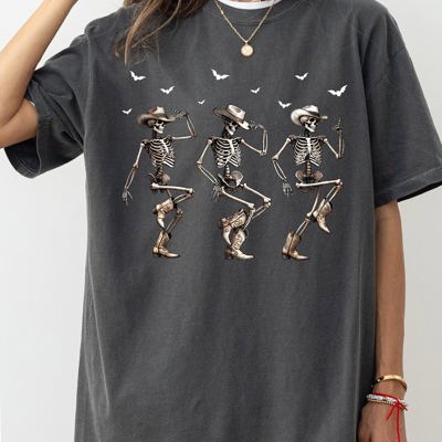 Dancing Cowboy Skeletons Western Witch Halloween Costume Inspired Design Comfort Colors Tee