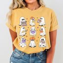 Large Mustard Book Lover Ghosts Reading Western Witch Meme Halloween Costume Comfort Colors Tee