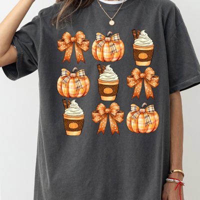 Coffee Pumpkin Bow Western Witch Aesthetic Meme Halloween Costume Comfort Colors Tee