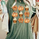 Small Moss Dark Green Coffee Pumpkin Bow Western Witch Aesthetic Meme Halloween Costume Comfort Colors Tee
