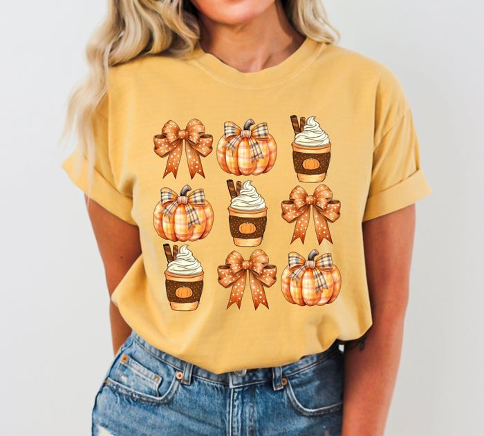 Coffee Pumpkin Bow Western Witch Aesthetic Meme Halloween Costume Comfort Colors Tee