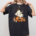 Medium Black Ghost On Pumpkin Wine Western Witch Meme Halloween Costume Graphic Comfort Colors Tee