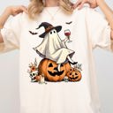 Large Ivory Cream Ghost On Pumpkin Wine Western Witch Meme Halloween Costume Graphic Comfort Colors Tee