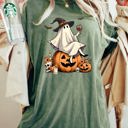 Small Moss Dark Green Ghost On Pumpkin Wine Western Witch Meme Halloween Costume Graphic Comfort Colors Tee