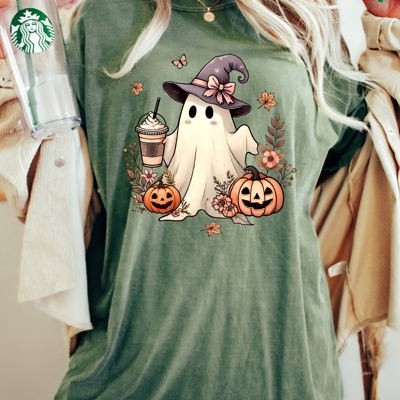 Coffee Ghost Vintage Western Witch Meme Halloween Costume Edition Comfort Colors Tee