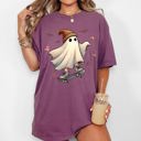 Small Berry Red Skater Ghost Pumpkin Skeleton Witch Vintage Aesthetic Halloween Meme Western Comfort Colors Tee