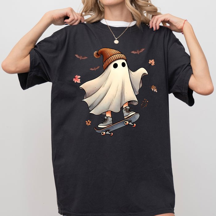 Skater Ghost Pumpkin Skeleton Witch Vintage Aesthetic Halloween Meme Western Comfort Colors Tee