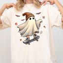 Small Ivory Cream Skater Ghost Pumpkin Skeleton Witch Vintage Aesthetic Halloween Meme Western Comfort Colors Tee