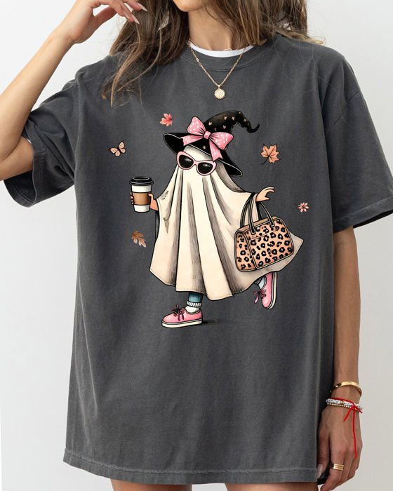 Fancy Ghost Coffee Western Witch Aesthetic Meme Halloween Costume Comfort Colors Tee