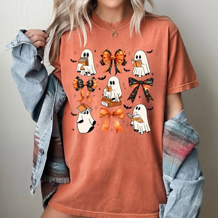 Cute Ghosts Book Lover Western Witch Halloween Costume Aesthetic Meme Comfort Colors Tee