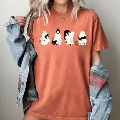 Black Cat Ghost Skeleton Western Witch Vintage Halloween Old West Comfort Colors Tee