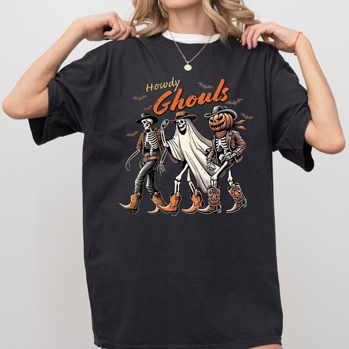 Howdy Ghouls Halloween Cowboy Skeleton Western Witch Meme Costume Inspired Comfort Colors Tee