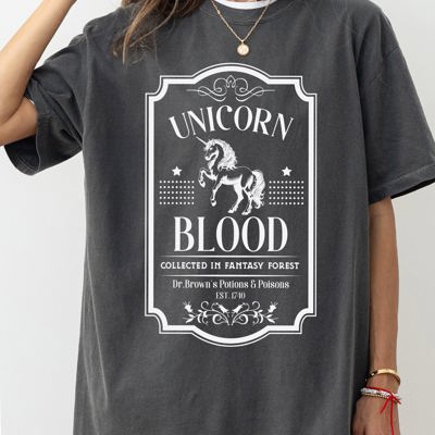 Unicorn Blood Vintage Western Witch Meme Halloween Costume Occult Dark Fantasy Comfort Colors Tee