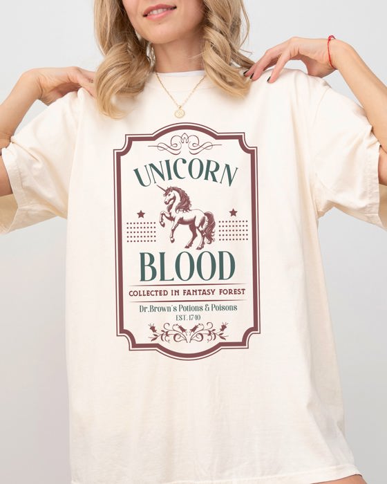 Unicorn Blood Vintage Western Witch Meme Halloween Costume Occult Dark Fantasy Comfort Colors Tee