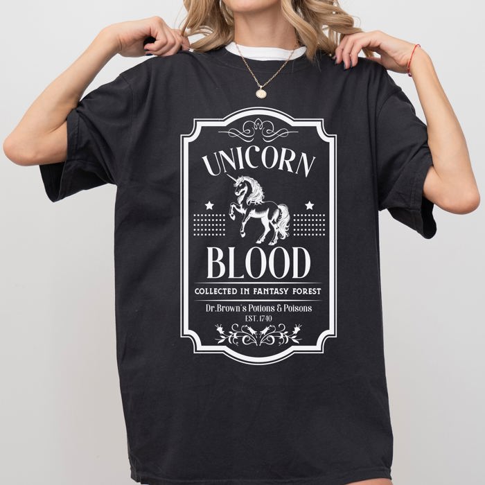 Unicorn Blood Vintage Western Witch Meme Halloween Costume Occult Dark Fantasy Comfort Colors Tee