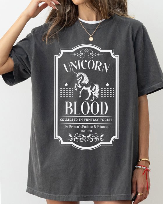 Unicorn Blood Vintage Western Witch Meme Halloween Costume Occult Dark Fantasy Comfort Colors Tee