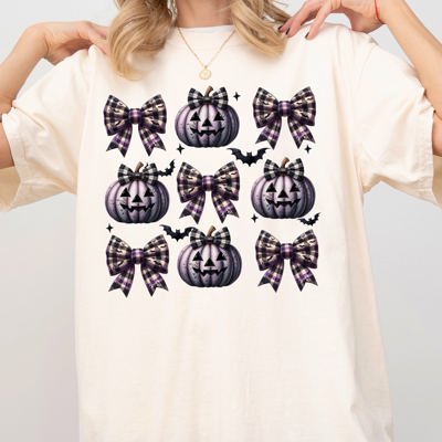 Bow Pumpkin Coquette Vintage Western Witch Halloween Costume Meme Comfort Colors Tee