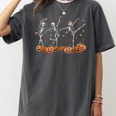 Dancing Skeletons Fall Leaves Vintage Western Witch Meme Halloween Costume Comfort Colors Tee