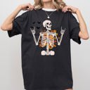 XXL Black Funny Skeleton Flowers Rock Western Witch Halloween Meme Graphic Comfort Colors Tee