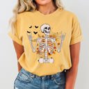 Small Mustard Funny Skeleton Flowers Rock Western Witch Halloween Meme Graphic Comfort Colors Tee