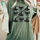 Small Moss Dark Green Mini Witch Hats Bows Western Witch Aesthetic Meme Halloween Costume Comfort Colors Tee