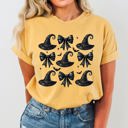 XL Mustard Mini Witch Hats Bows Western Witch Aesthetic Meme Halloween Costume Comfort Colors Tee