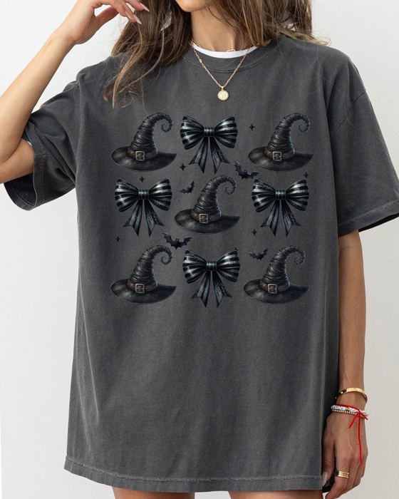Mini Witch Hats Bows Western Witch Aesthetic Meme Halloween Costume Comfort Colors Tee