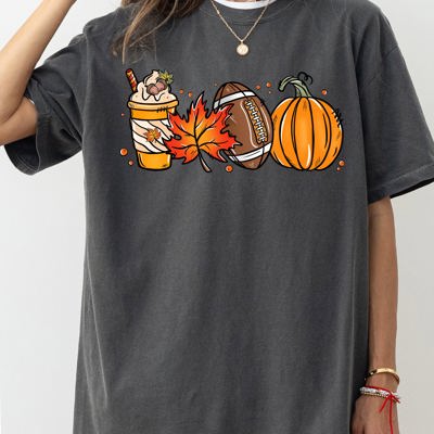 Football Icons Fall Pumpkin Vintage Western Witch Halloween Costume Comfort Colors Tee