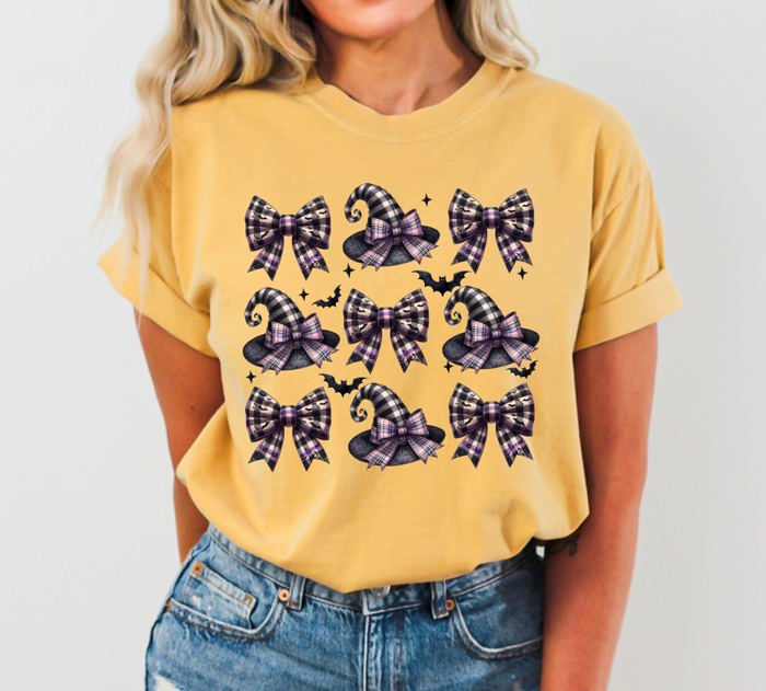 Retro Checkered Bow Coquette Vintage Western Witch Aesthetic Meme Halloween Costume Comfort Colors Tee
