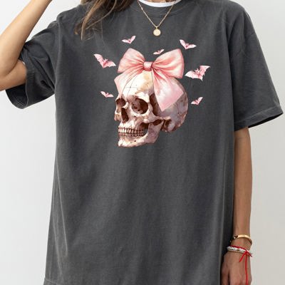 Bow Skull Coquette Vintage Western Witch Halloween Meme Costume Comfort Colors Tee