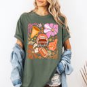 Medium Moss Dark Green Football Floral Girly Sports Game Day Tailgate Touchdown Big Game Theme Comfort Colors Tee