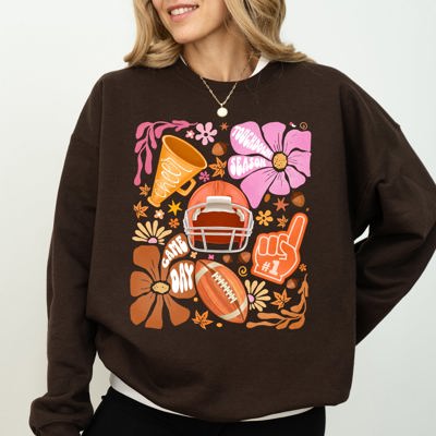 Football Floral Girly Sports Game Day Big Game Touchdown Tailgate Party Sweatshirt