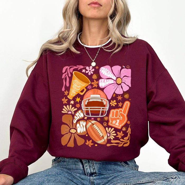 Football Floral Girly Sports Game Day Big Game Touchdown Tailgate Party Sweatshirt