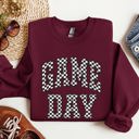 Medium Maroon Game Day Checkered Football Tailgate Party Touchdown Sports Big Game Graphic Sweatshirt
