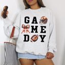 XL Ash Light Gray Game Day Coquette Ribbon Girly Football Sports Big Game Touchdown Tailgate Party Sweatshirt