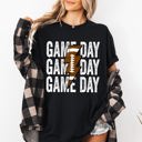 Medium Black Game Day Lightning Bolt Football Graphic Design For Tailgate Party Theme Comfort Colors Tee