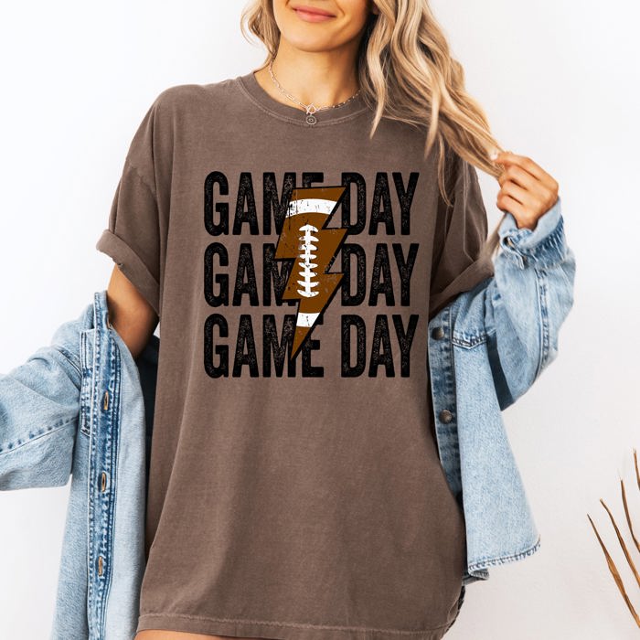 Game Day Lightning Bolt Football Graphic Design For Tailgate Party Theme Comfort Colors Tee