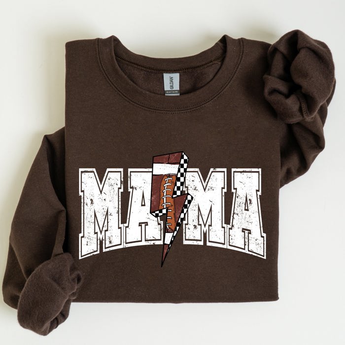 Mama Lightning Bolt Checkered Football Sports Game Day Big Game Touchdown Tailgate Party Sweatshirt