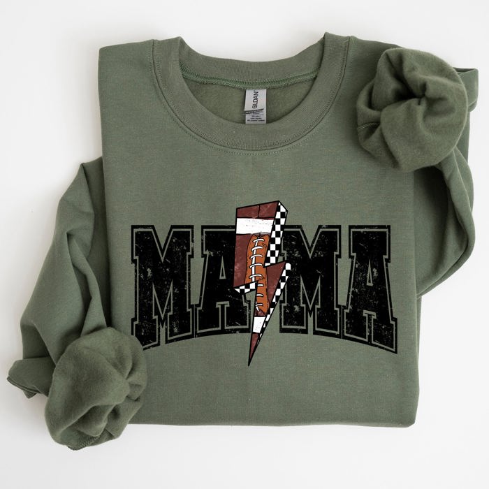 Mama Lightning Bolt Checkered Football Sports Game Day Big Game Touchdown Tailgate Party Sweatshirt
