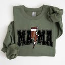 Small Military Green Mama Lightning Bolt Checkered Football Sports Game Day Big Game Touchdown Tailgate Party Sweatshirt