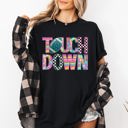 XXXL Black Touchdown Faux Printed Embroidery Look Colorful Girly Football Game Day Tailgate Party Comfort Colors Tee