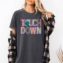 XXL Pepper Dark Gray Touchdown Faux Printed Embroidery Look Colorful Girly Football Game Day Tailgate Party Comfort Colors Tee