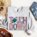 XXL Ash Light Gray Touchdown Faux Printed Embroidery Look Colorful Girly Football Sports Game Day Big Game Tailgate Party Sweatshirt