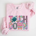 XXXL Light Pink Touchdown Faux Printed Embroidery Look Colorful Girly Football Sports Game Day Big Game Tailgate Party Sweatshirt