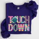 Small Purple Touchdown Faux Printed Embroidery Look Colorful Girly Football Sports Game Day Big Game Tailgate Party Sweatshirt