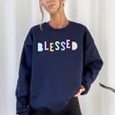 Small Navy Blessed Positivity And Sarcasm Graphic Quote For Positive Vibes Daily Crewneck Sweatshirt